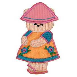 Vintage Large Teddy Bear Panda Orange Pink Plue Iron On Patch Applique 1970s